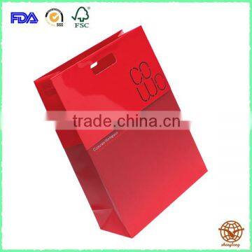 Red Glossy laminated paper bag , Factory driect sale shopping bag