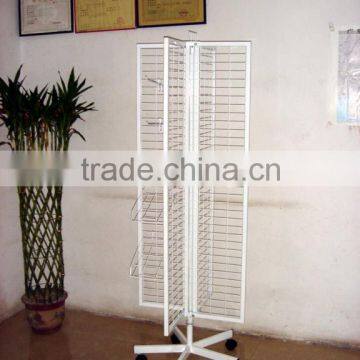 revolving wire display rack with wheels,4-pags display rack with tray