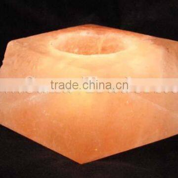 Natural Himalayan Crystal Rock Salt Designed Diamond Shape Tea Light/ Candle Holder