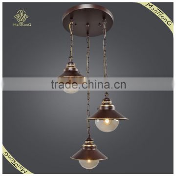 Antique 3 Lights Pendant Lamp Iron Base Glass Shade, Factory Outlet Pendant Lamp