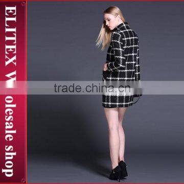 2015 Newest Black Plaid Straight Lady Overcoat Warm Winter Dress With Pocket photo-3