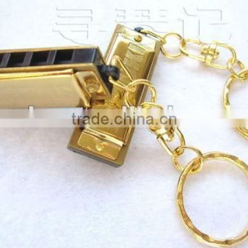 Suzuki Harmonica Key Chain Gold Color 5 Holes 10 Tone KEY OF C Christmas Gift