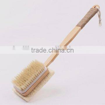 Double side wooden bath body brush with natural loofah and bristle