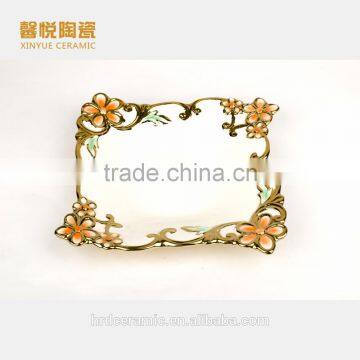 China Factory Wholesale Bulk Cheap Golden Ceramic Electroplated Dish photo-2