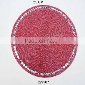 Round red Glass bead place mats with diamond style patterns available in more colours and patterns