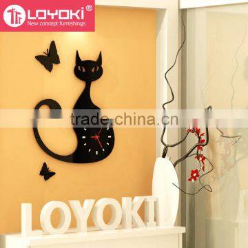 Wall Hanging Home Decorative Wall Mounted Clock New Diy Design Lovely Cat Shape Wooden Wall Clock photo-4