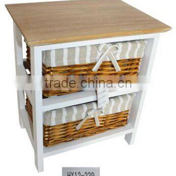 antique wiped white willow rattan 2 chest of drawers basket Cupboard wood Storage Unit Cabinet