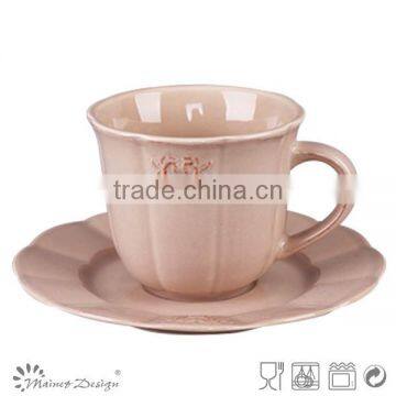 8oz Embossed Light Grey Colored Cup and Saucer photo-4