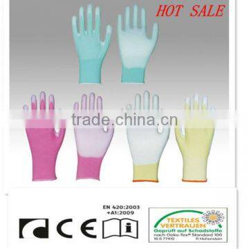 CR 13 Gauge color nylon liner palm coated PU gloves,knit wrist