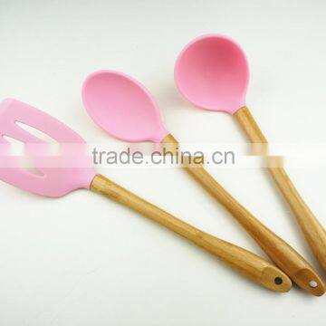 32016 Kitchen Utensils 3pcs Silicone Tools With Bamboo Handle