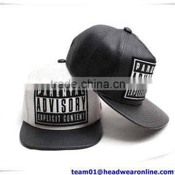 2016 fashion PU leather snapback hat with embroidery logo and full laser holes on the hat