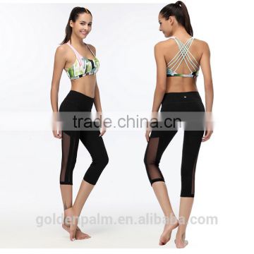 women sexy half length mesh panel yoga pants