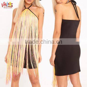 Black Halterneck Fluorescent Tassel Bodycon Dress