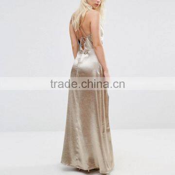 2016 Pictures of Ladies Prom Gown Dresses Cowl Front Strappy Evening Cami Maxi Dress With Thigh Split HSd7464 photo-3