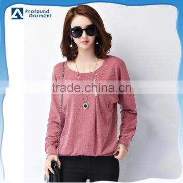 Wholesale fancy elastic bottom long sleeve plain t-shirts women