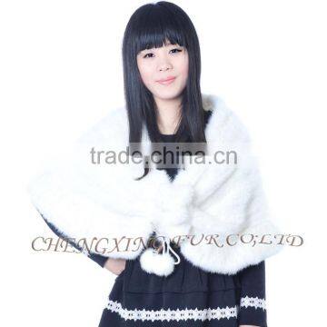 CX-B-M-24K Hot Selling In Stock Real Mink Fur Wedding Knitted Shawl Women photo-4