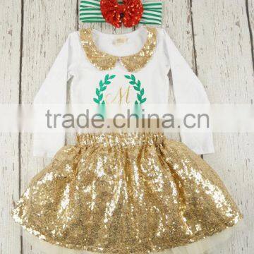 Baby Girls Christmas Outfits Stana Baby Toddlers Sequins Collar Tops And Skirt Sets Infant Girls Personalized Outfit photo-3