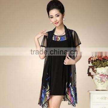 Middle Age Woman Fashion False Two-pieces Dress photo-3