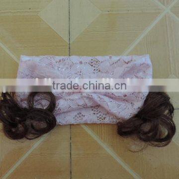 Baby Girl Hairpiece Hairband 2016 Summer Adjustable Elastic Lace Floral Chiffon Headband Pearl Bowknot Cute Kids Hairwear photo-2