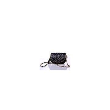 Black Quilted Chain Strap Womens Leather Handbag With Studs For Banquet