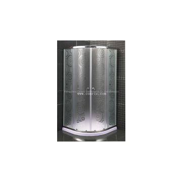 Sliding door shower enclosure with sector tray