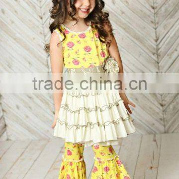 sweet girl remake summer clothing yellow flower pants sets