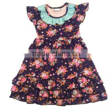 dresses girls party dresses wholesale children's boutique clothing with floral printing,have bib