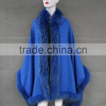 New Product Noble Shawl Wholesale Cotton Raccoon Fur Trim Cape