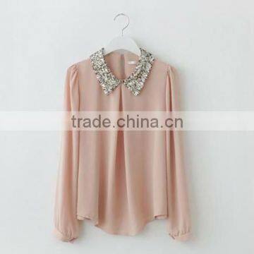 ladies elegant sequin chiffon blouse with long sleeve