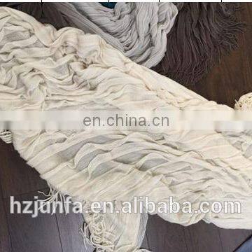 Fashion warp knitted plain throw shawl with tassels tie dyeing