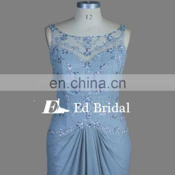 Real Sample Sleeveless See Through Back Beaded Chiffon Evening Dress Women With Train photo-4