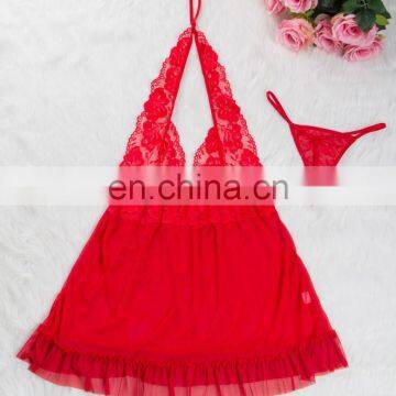 Red Plus Size See Through Girls Sexy Sleeping Dress photo-4