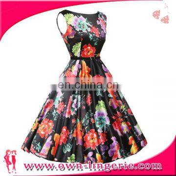 Wholesale Price Factory 1950s Vintage Floral Swing Dress For Ladies
