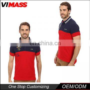 New design hot selling in alibaba china red and dark blue custom mens polo collar striped t shirt