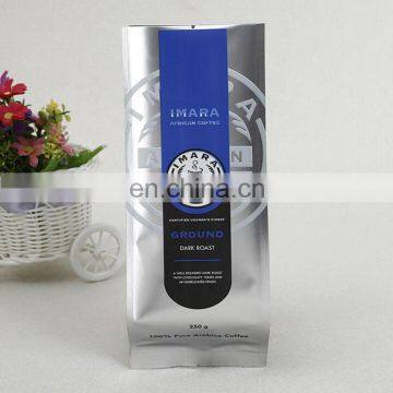 factory wholesale heat sealed aluminum foil bag with tear notch,customized 250g coffee flat bottom bag with logo printing