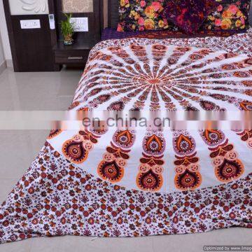 White Mandala Duvet Covers Ethnic Queen Size Cotton Quilt Cover Throw Handmade Blanket Cover