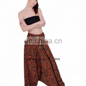 Women Thai Jumpsuit Hippy Yellow Spiral Print Aladdin Dance Harem Pant