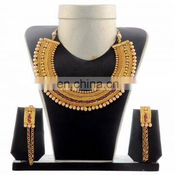 Designer Gold Pearl jewellery set - Bollywood Indian Gold Jewelry Set - gold plated necklace set