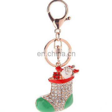Stock Christmas Gift Charm Lady Rhinestone Metal Christmas Stockings Keychain photo-4