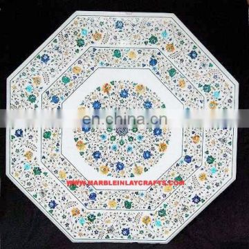 White Marble Pietra Dura Dining Table Top