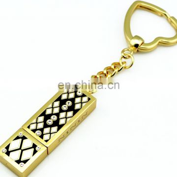 Custom golden metal keychain USB drive key ring wholesale