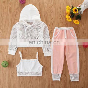 Girls' Hooded Mesh Blouse and Suspenders Matching Trousers 3 Piece Girl Boutique Summer Suit photo-6