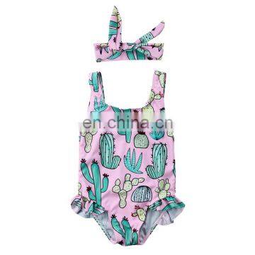 Hot Sale Boutique cactus pattern baby girls Swimwear Fashionable Kids Swim Suit