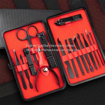 15pcs Black Coated Nail Clipper Set In Leather Case photo-2