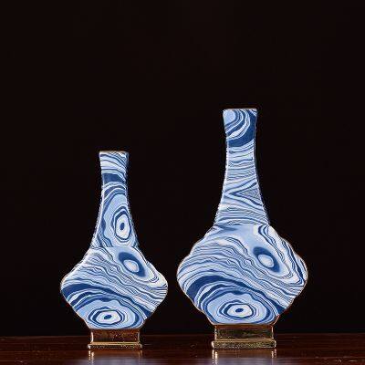 Fashion Chinese Jingdezhen Gild White Blue Pattern Ceramic Vase For Living Room Decor photo-2