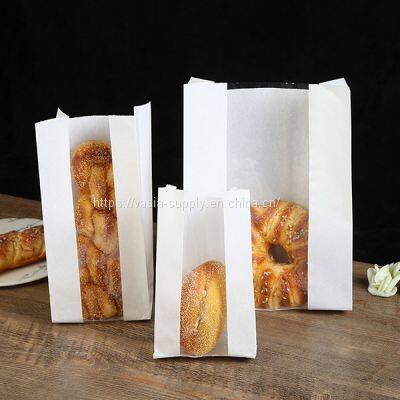 White Color Food-grade paper bakery bags, Cake Storage Toast Bread Bag, Paper Lunch Bags Kraft Paper Bread Clear Avoid Oil Packing with Front Window