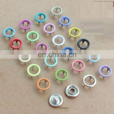 Colorful 10mm Painted Round Hollow Enamel Ring Metal Five Prong Baby Snap Button