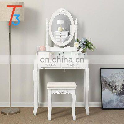 Modern Wooden Dressing Table Stools Mirror With Storage