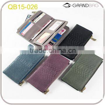 New fashion embossed python leather ladies long wallet ladies hand pouch leather zip wallet clutch