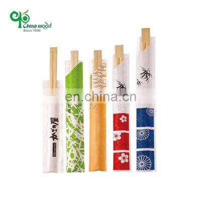 Yada Supermarket Sale Eco-friendly Natural Printed Logo Disposable Chopstick with Paper Sleeve Sushi Twin Chopsticks